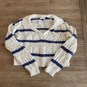 Universal Thread Cream and Navy V-Neck  Collared Sweater